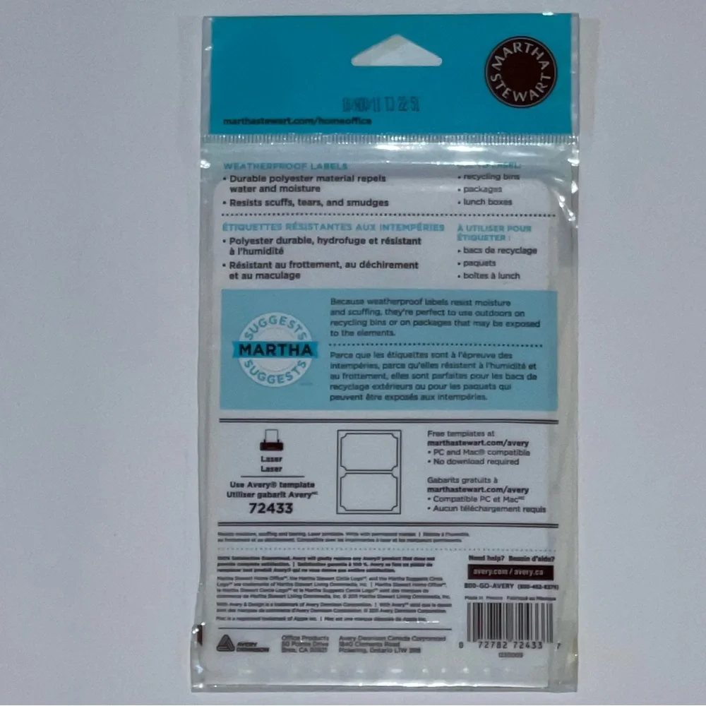 Set of 2 Martha Stewart Home Office Avery White Waterproof Labels